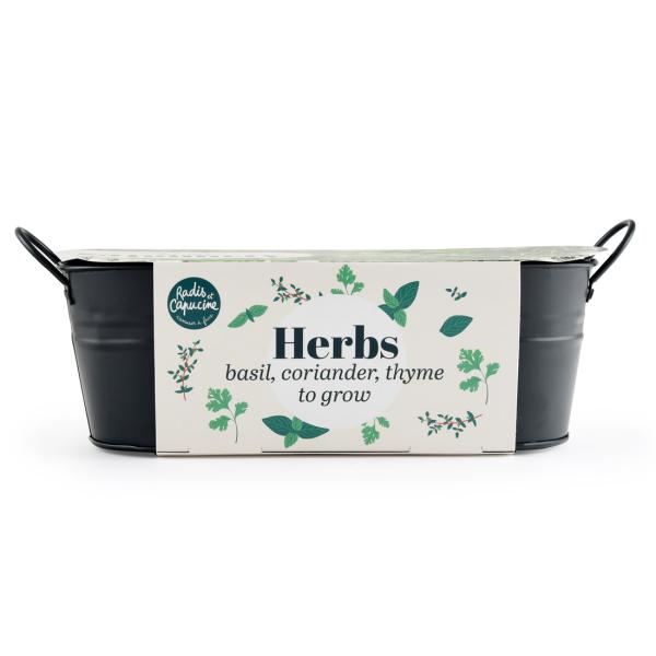 Radis et Capucine - Jardinière 3 aromates - Basilic - Coriandre - Thym - MEDIA_PACKAGING_VERSO